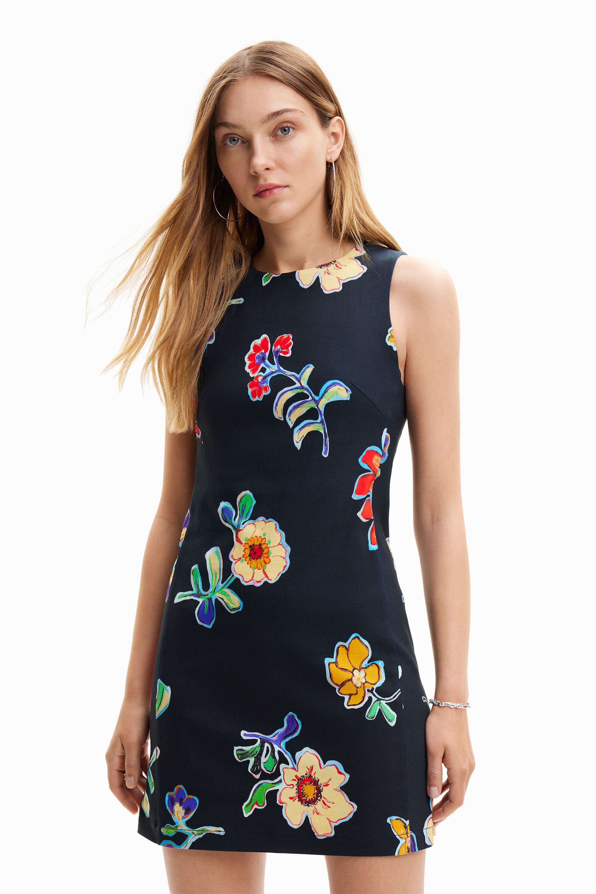 Robe courte ajustée fleurs