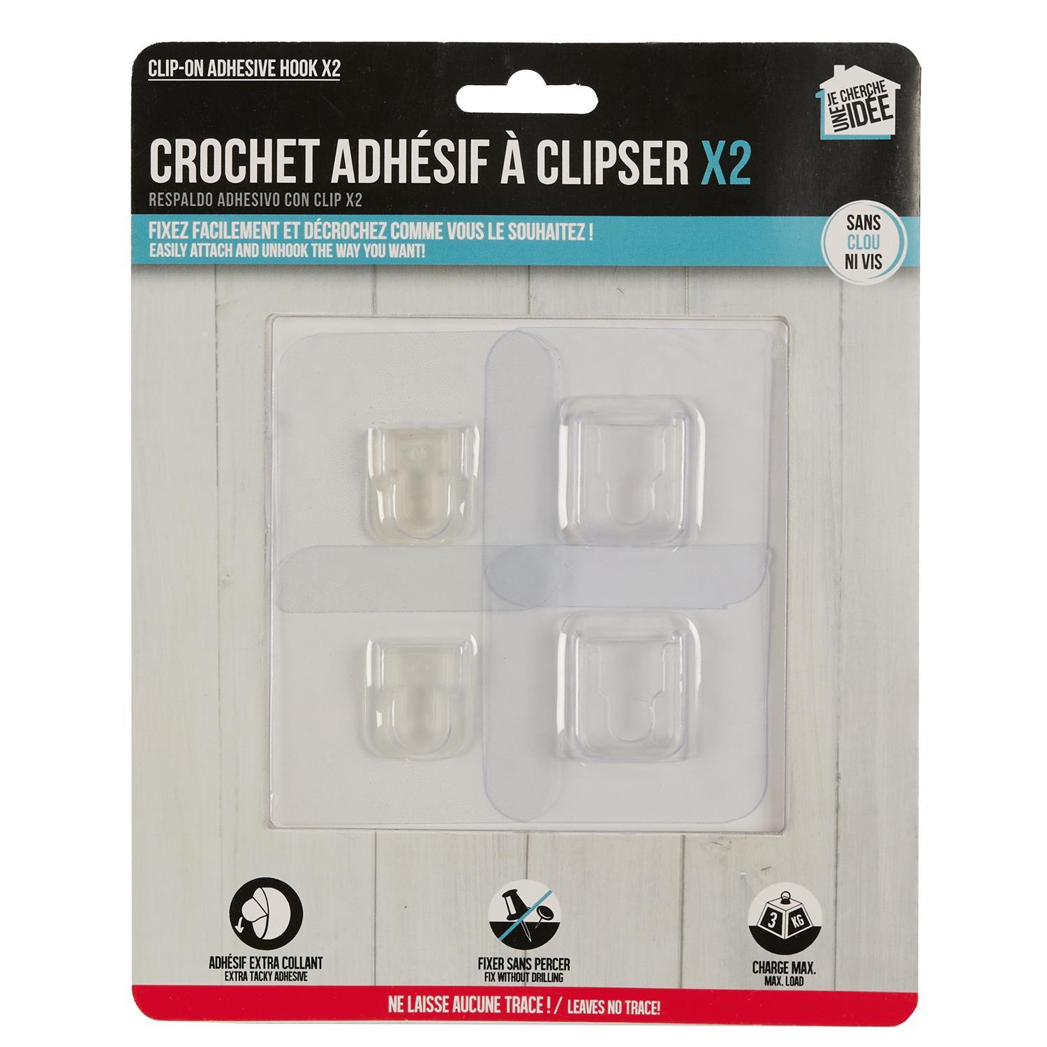 CROCHET MURAL DOUBLE FACE AUTO ADHESIF 3KG X2 PIECES