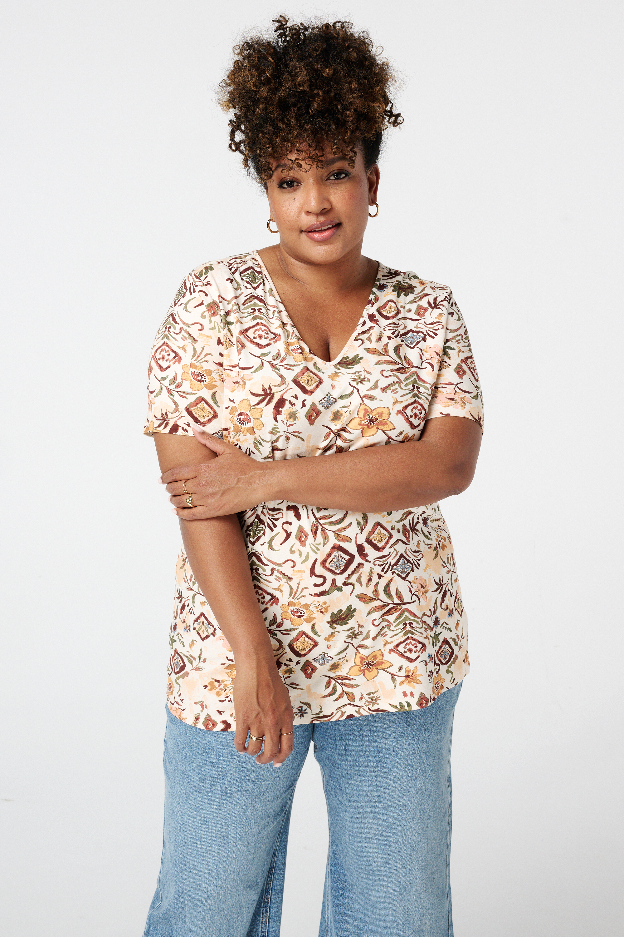 T-shirt met print Multi Zand