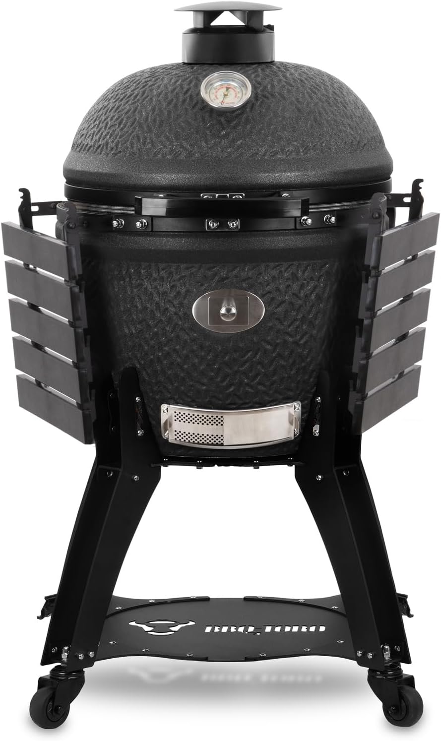 BBQ-Toro Kamado Grill Holzkohlegrill 'Yoru' Ø 56 cm mit Seitenablagen, Thermometer | matt schwarz | Bubble Frosted Glaze | Ceramic Grill mit Rollen, Keramikgrill, BBQ Keramik Grill, Kugelgrill