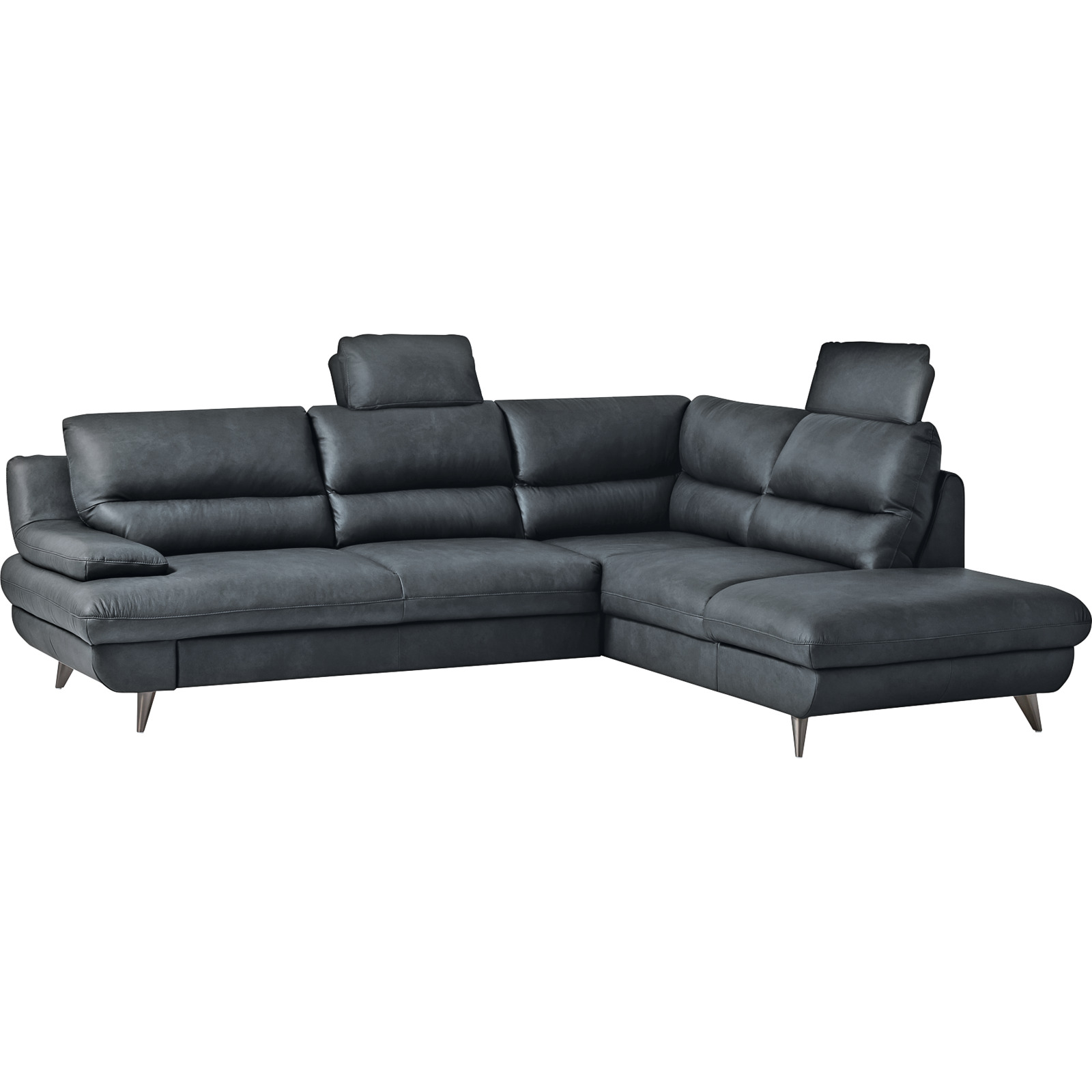 Ecksofa Pike Leder, Ottomane rechts schwarz