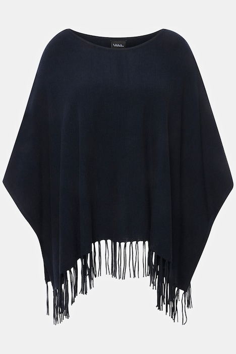 Strickponcho, Oversized, Fransen, U-Boot-Ausschnitt