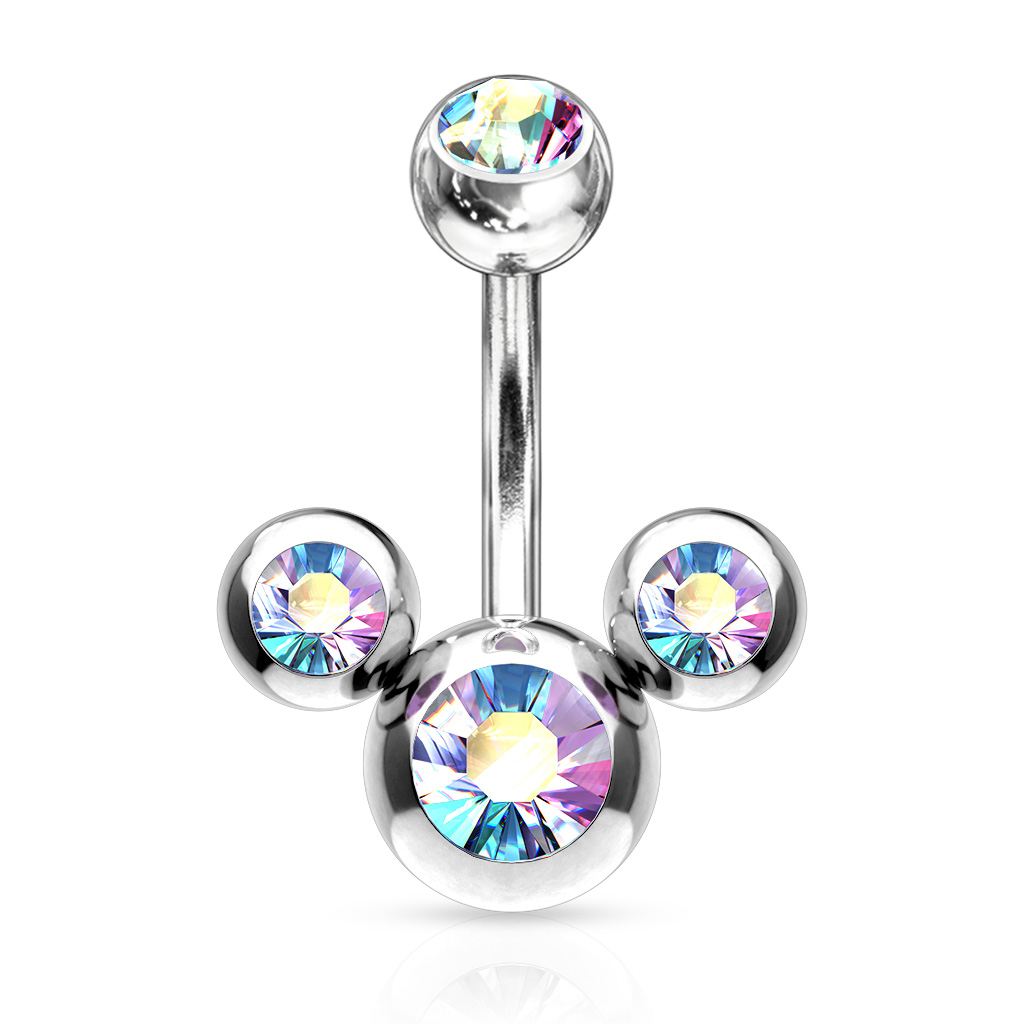 (10mm) 316L Chirurgenstahl Bauchnabelpiercing mit Gewindeverschluss Mouse - Silber (Irisierend)