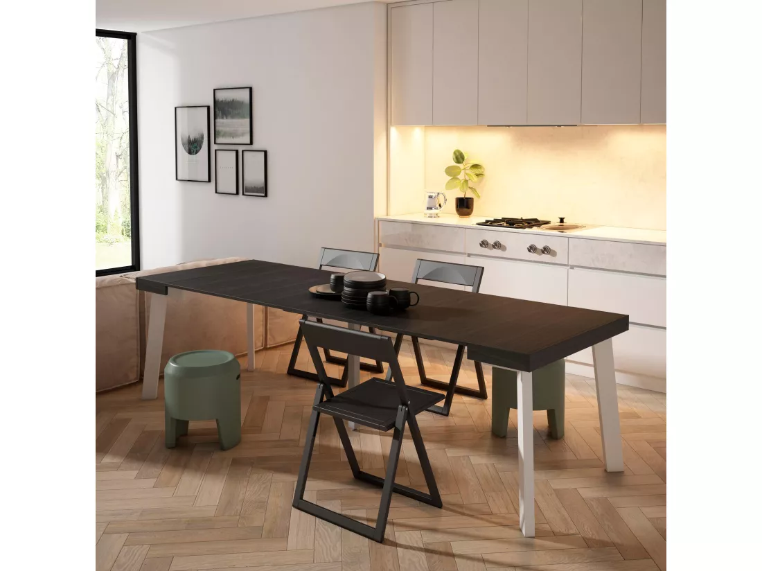 Table console extensible, 260, Pour 12 personnes, Pieds en bois