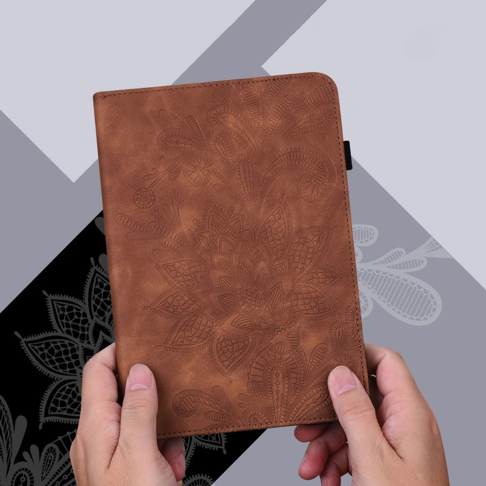 Samsung Galaxy Tab A8 10.5 (2021) Leder Tasche Flip Cover Blumen Mandala Imprint - Braun