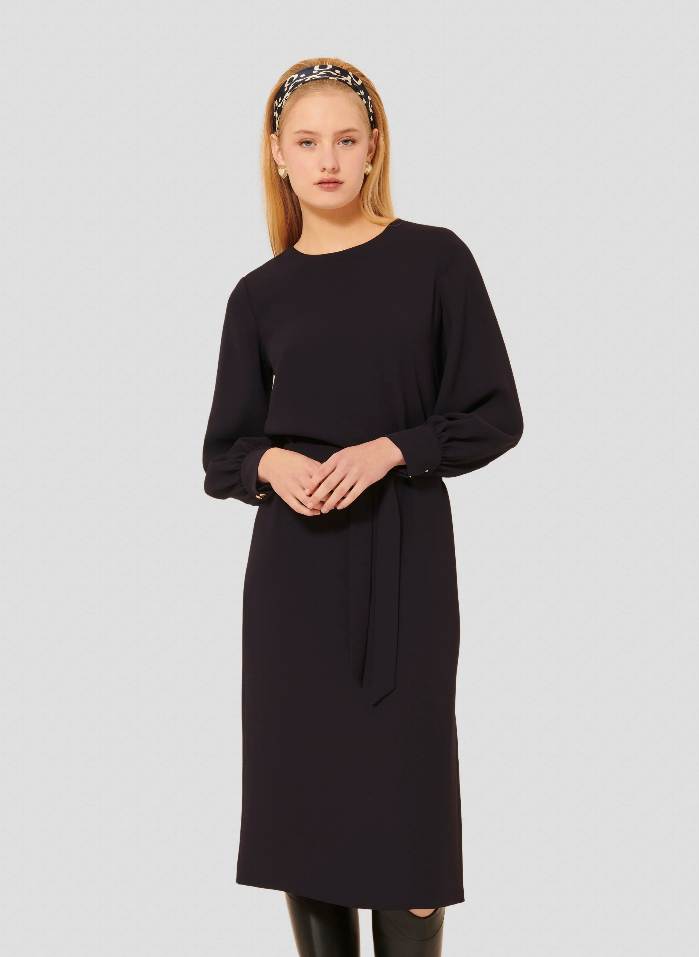 ROSSINI - Robe midi fluide ceinturée | Bleu