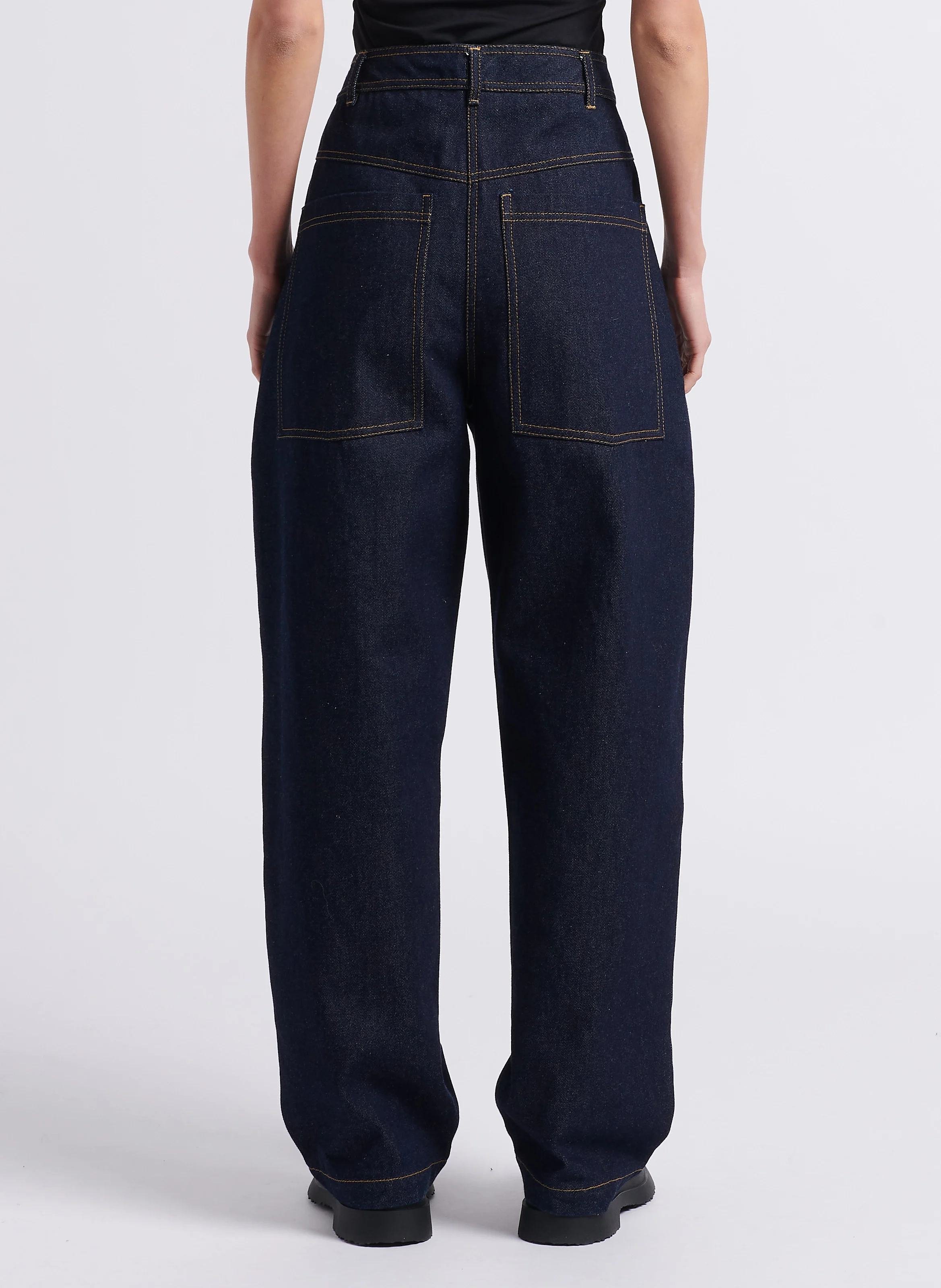 EGLANTINE - Jean large taille haute en coton | Bleu