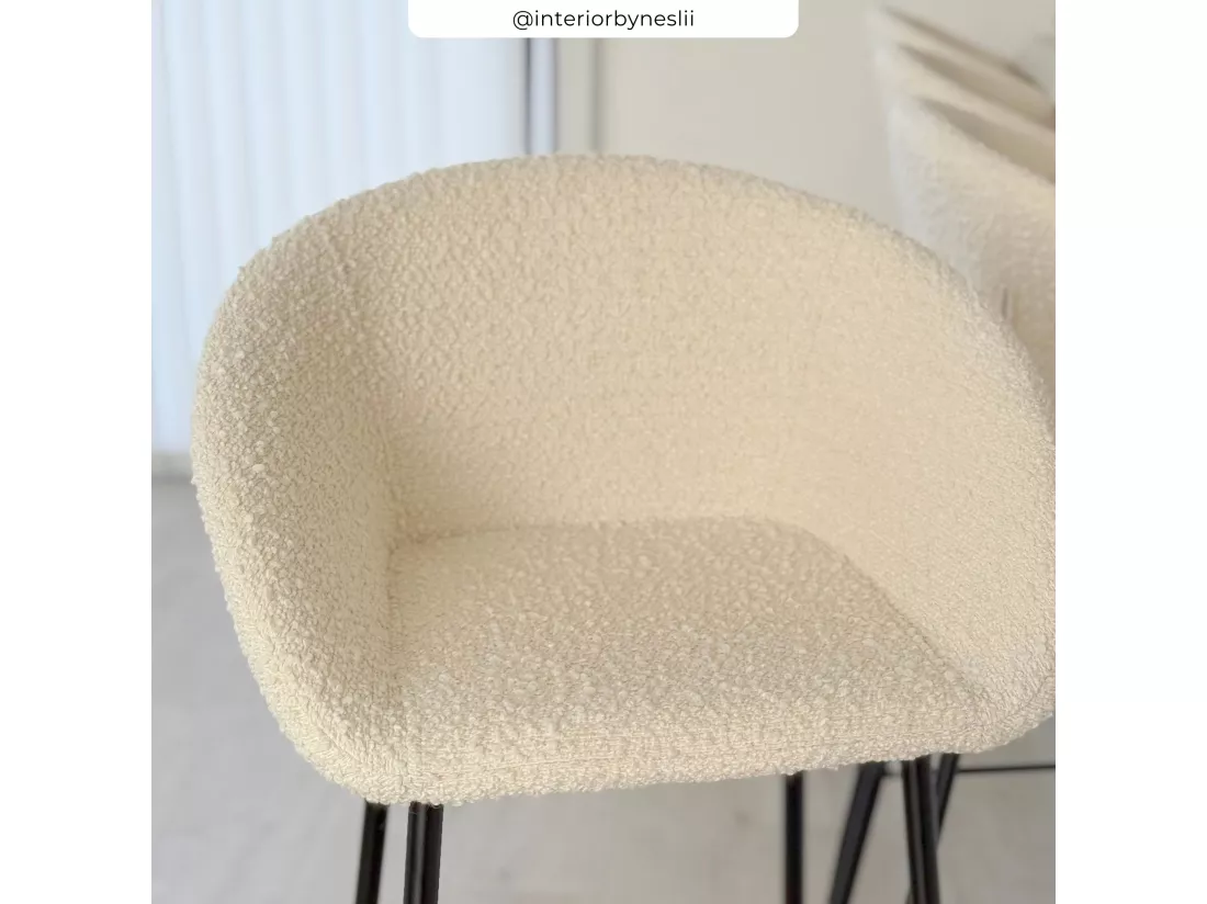 Lot de 2 chaises de bar effet laine bouclette blanche 75 cm - Marquise