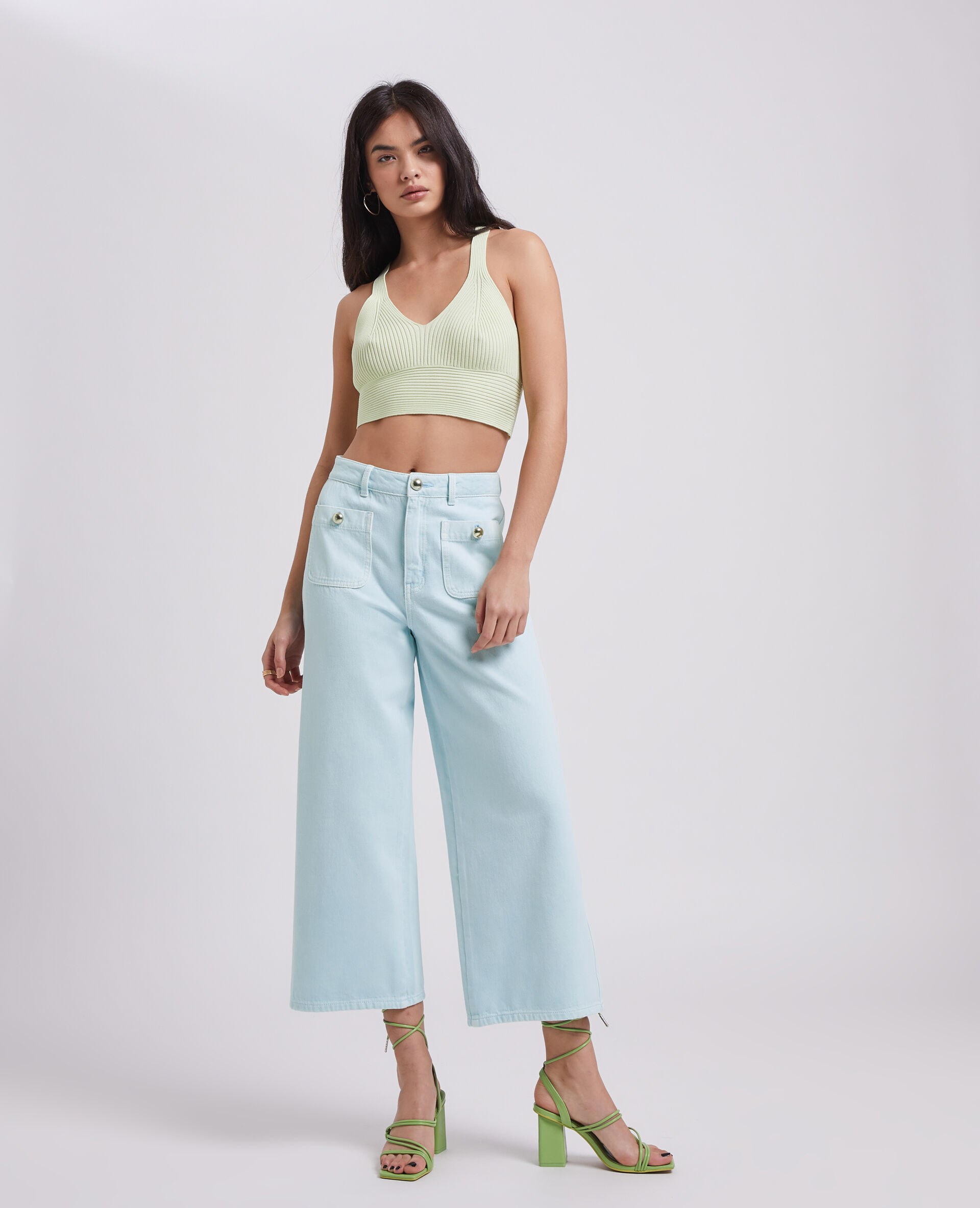 Jean wide taille haute - Bleu clair