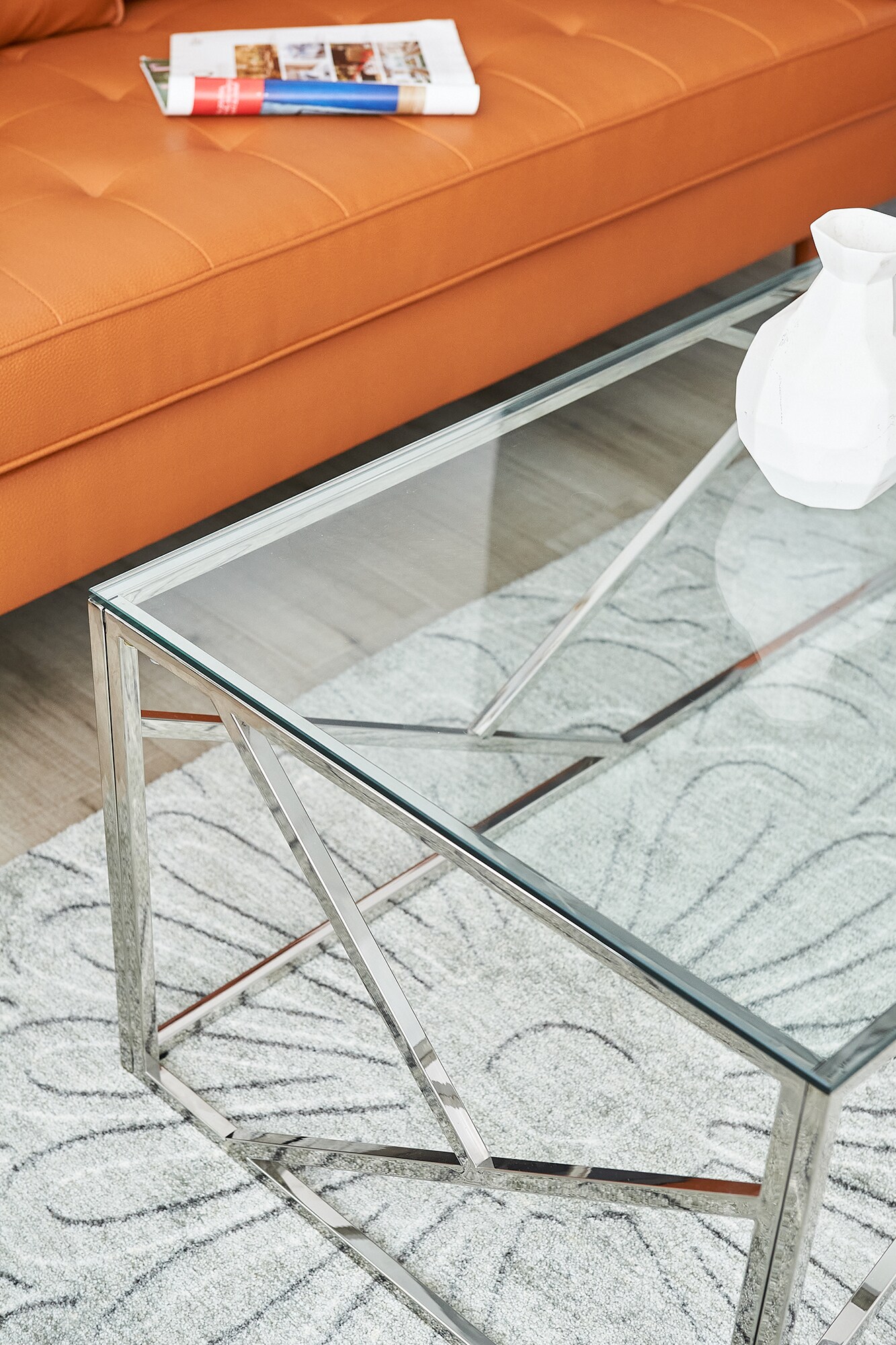 Couchtisch 120x60 silber Sofatisch Glas Tisch Beistelltisch Wohnzimmertisch