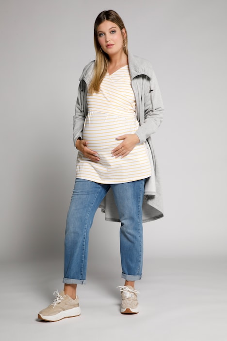 Bellieva-Wickelshirt, V-Ausschnitt, Stilleinsatz, Biobaumwolle, GOTS