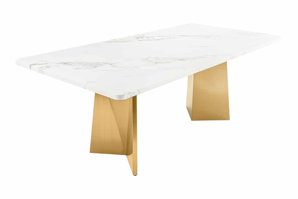 Design Esstisch EXTRAVAGANCIA 200cm weiß Marmor Metall brushed champagner gold