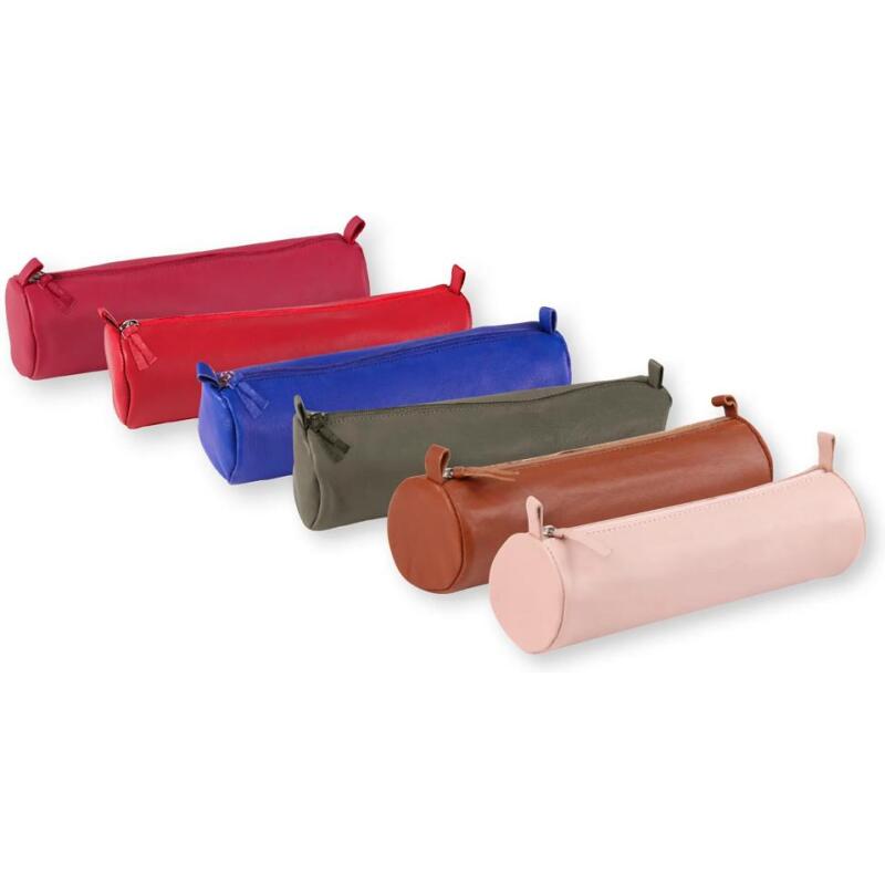 CUIR TEINTE Trousse ronde Ø5,5x22 cm - Assortis