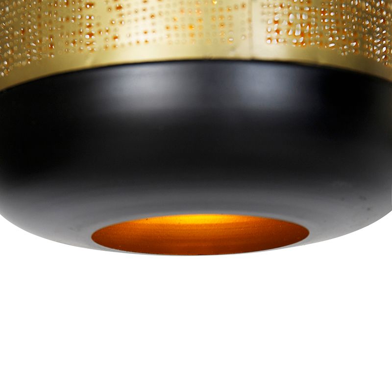 Vintage hanglamp zwart met messing langwerpig 3-lichts - Kayleigh