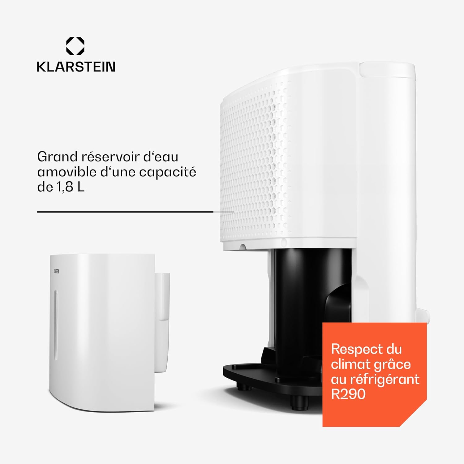 Klarstein DryFy 10 L déshumidificateur d'air - 240 W, 10 L/jour, réservoir 1,8 L, seulement 42dB, minuterie, auto-restart, anti-moisissures, déshumidificateur de salle de bains, maison, noir