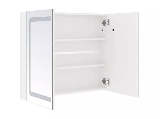 Armoire de salle de bain à miroir LED Blanc brillant 80x12x68cm