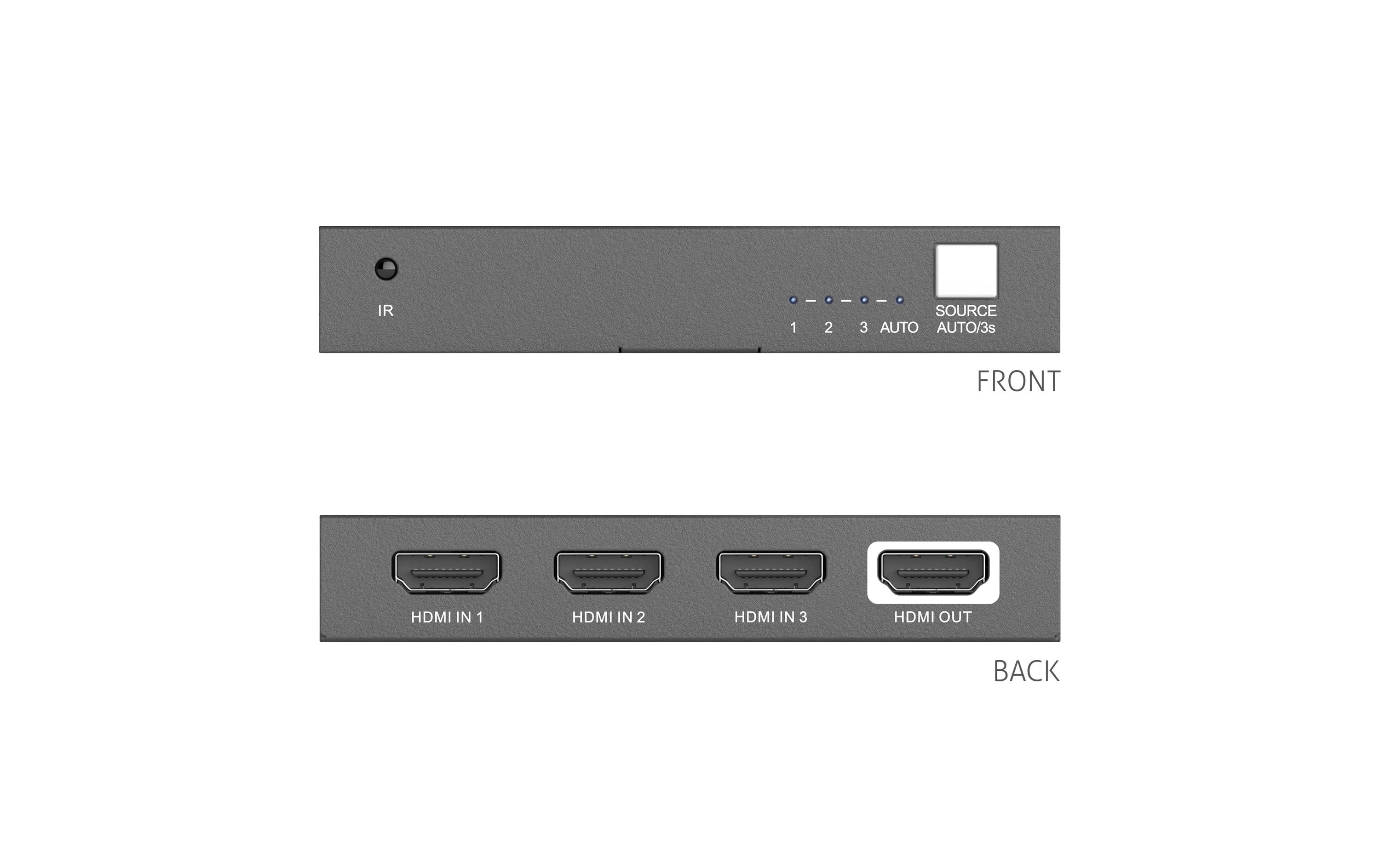 Switcher PT-SW-HD3A HDMIPureTools 3x1 4K 18Gbps HDMI Switcher mit Auto Sense