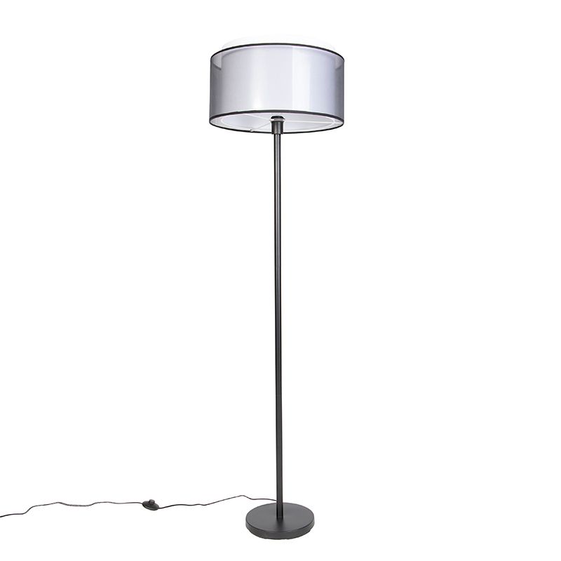 Design vloerlamp zwart met zwart-wit kap 47 cm - Simplo