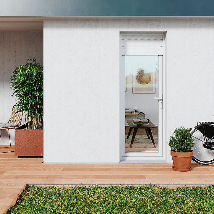 Porte fenêtre PVC 1 vantail tirant + volet roulant électrique GoodHome blanc - l.80 x h.205 cm, tirant gauche