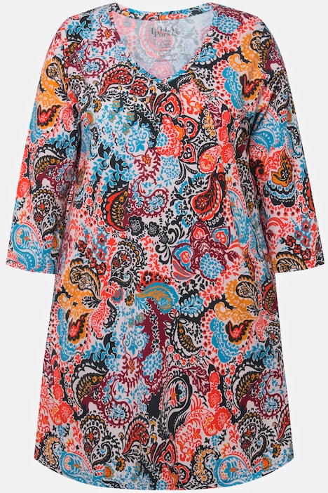 Longshirt, Paisleymuster, A-Linie, V-Ausschnitt, 3/4-Arm