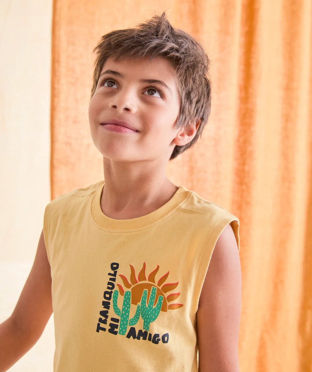 pyjama sans manches garçon en coton bio jaune thème amigo