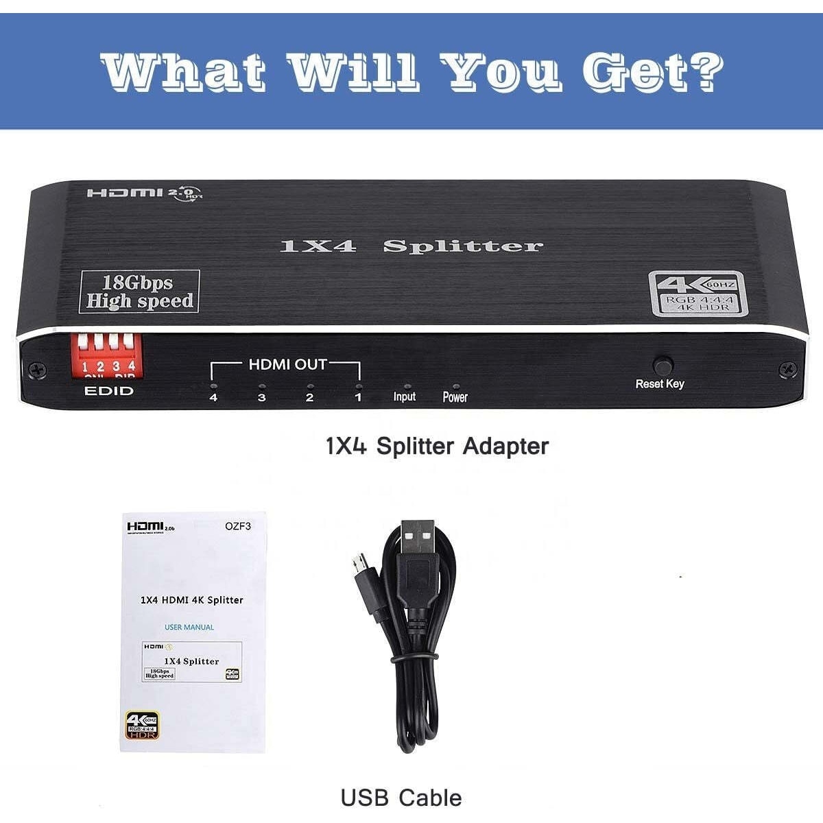 NÖRDIC Splitter 1 til 4 HDMI 2.0 4K60Hz Ultra HD 3D HDR 18Gbps HDCP 2.2