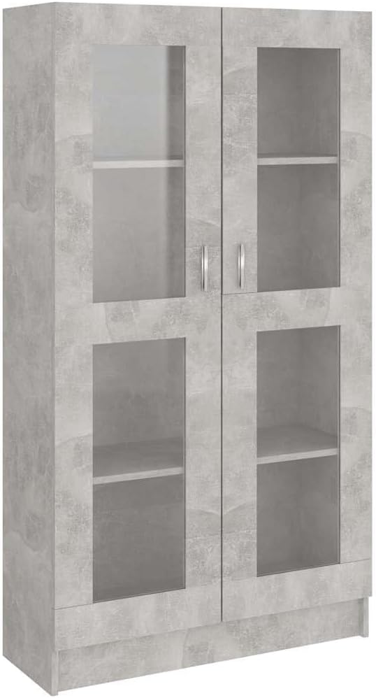 vidaXL Vitrinenschrank Bücherschrank Aktenschrank Büroschrank Vitrine Schrank Bücherregal Standvitrine Betongrau 82,5x30,5x150cm Holzwerkstoff