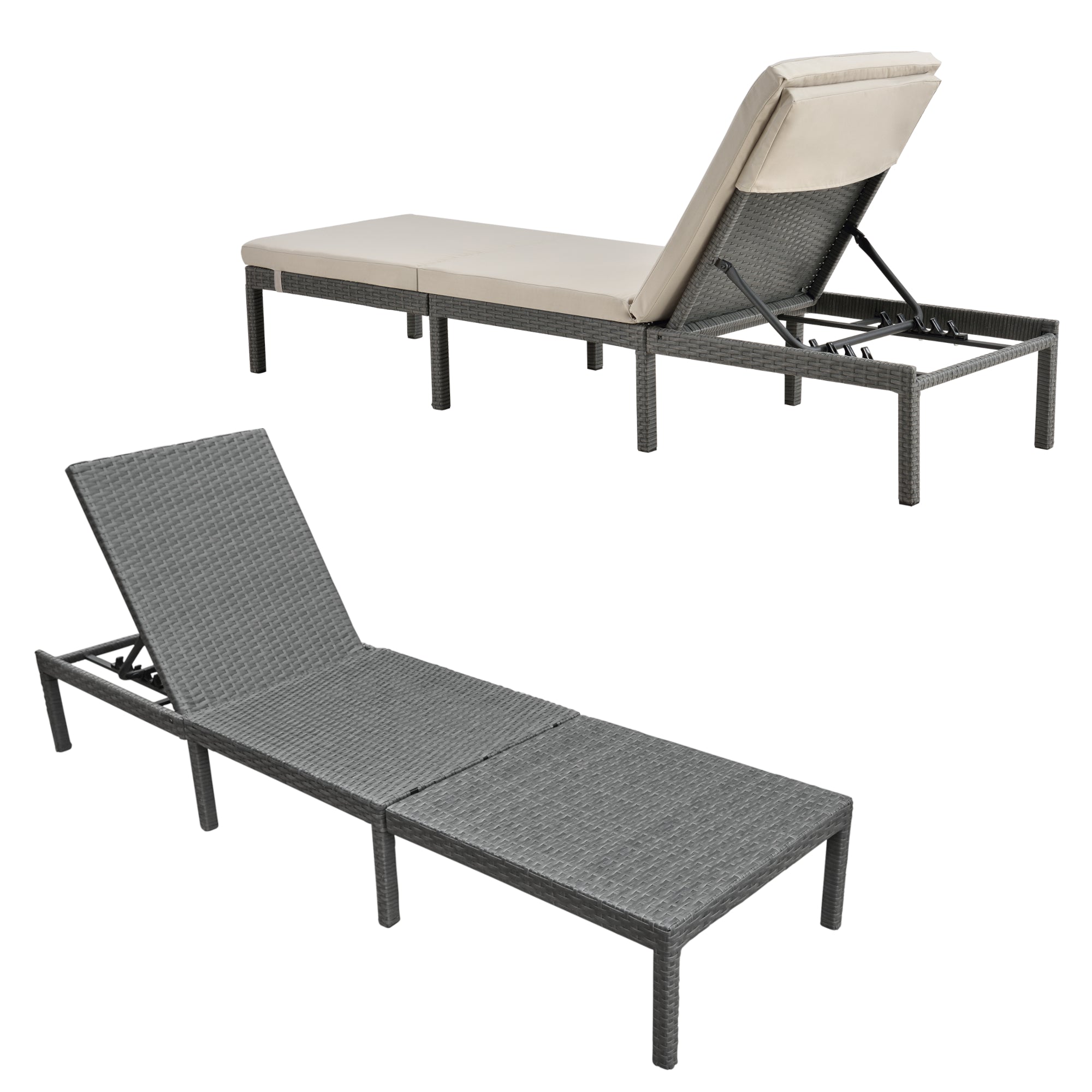 Transat bain de soleil cartes avec coussin acier polyester 198 x 60 x 27 cm gris foncé beige