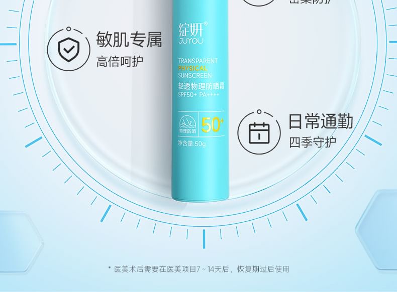 JUYOU - Transparante fysieke zonnebrandcrème SPF50+ PA++++