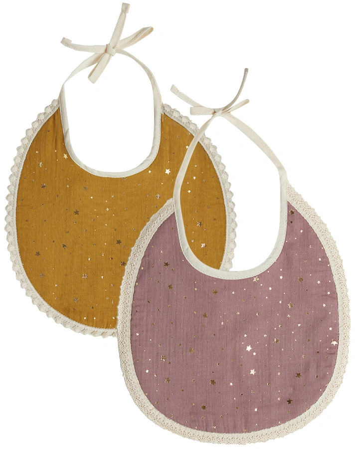 Binde-Lätzchen GLITTER 2er-Set in mustard/dusty rose