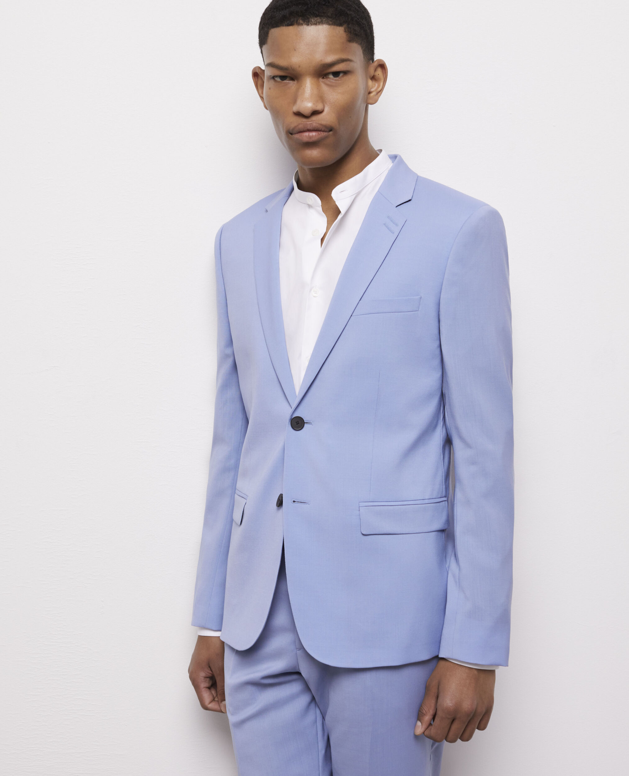 Veste de costume bleue en laine fil à fil
