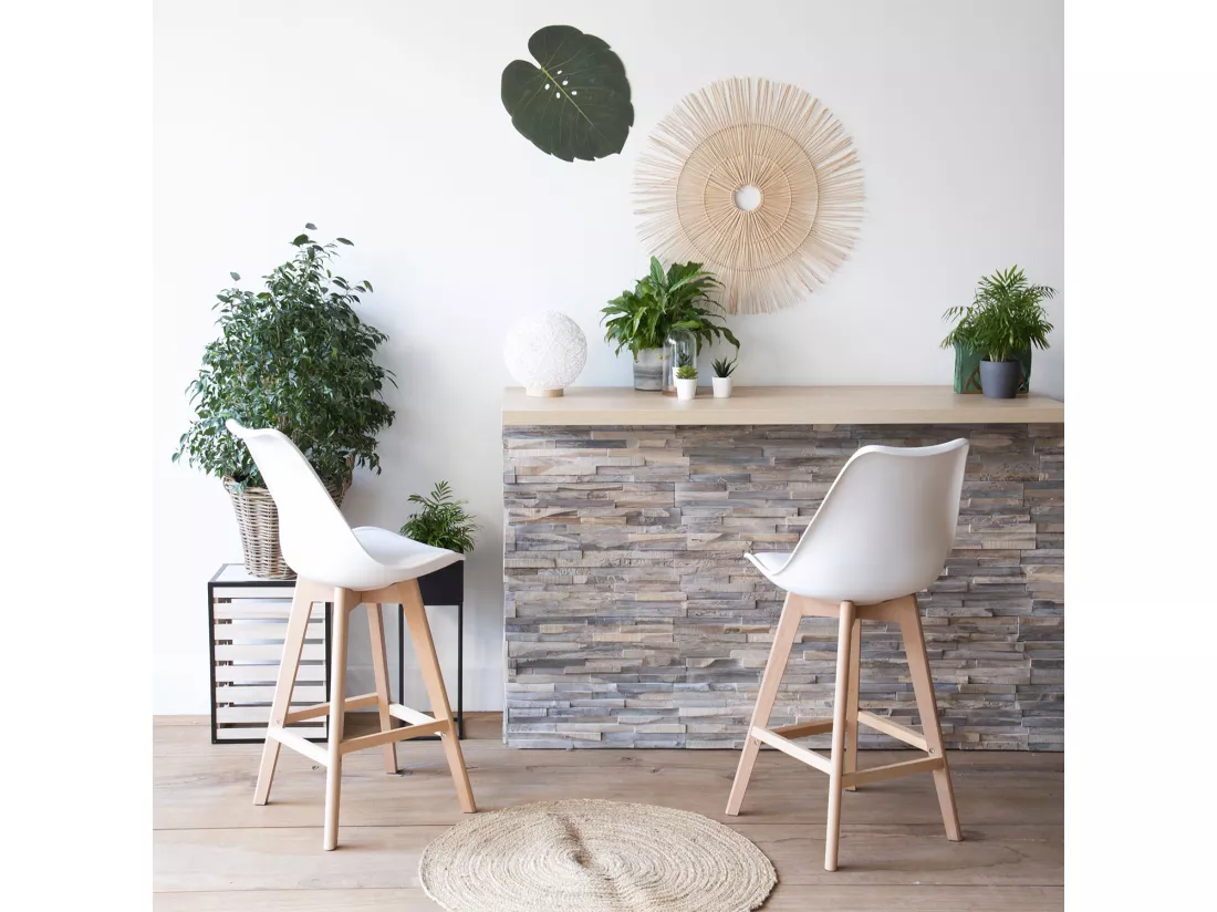 Lot de 2 tabourets scandinaves SVEN blanc avec coussin - HAPPY GARDEN