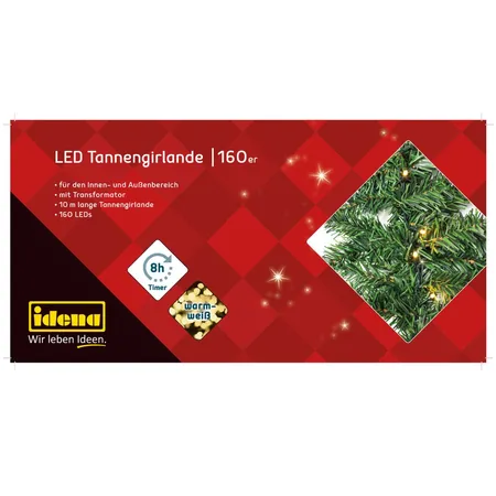 Idena Tannengirlande mit 160 LED in warm weiß, Timer Funktion, ca. 10 m x 25 cm
