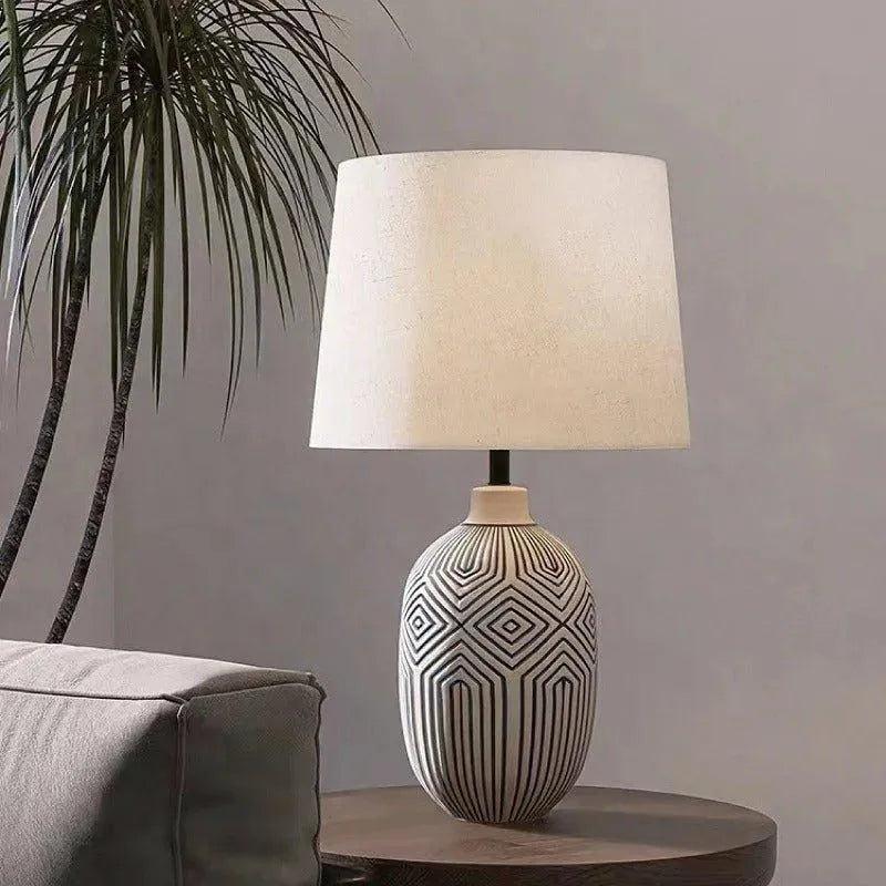 Handmade Bohemian Antique Carved Table Lamp | Modern Retro Big Desk Lights