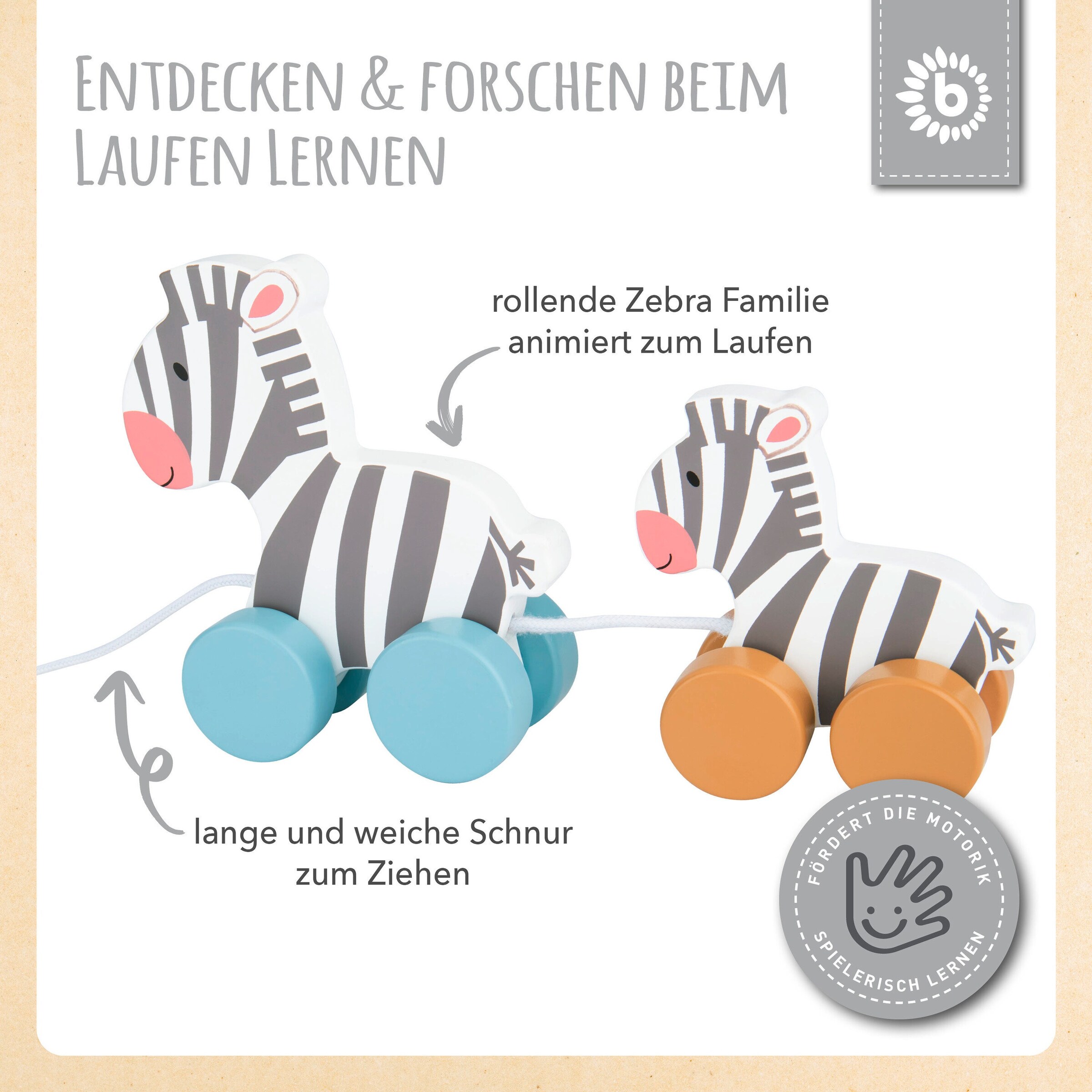 Bieco Nachziehspielzeug Zebra Clara und Lara - ab 12 Monate Mehrfarbig