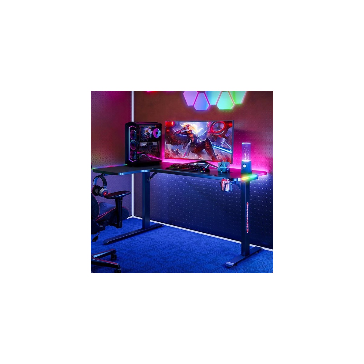 Venstrevendt gamingbord med justerbar bredde og karbonfiberstruktur