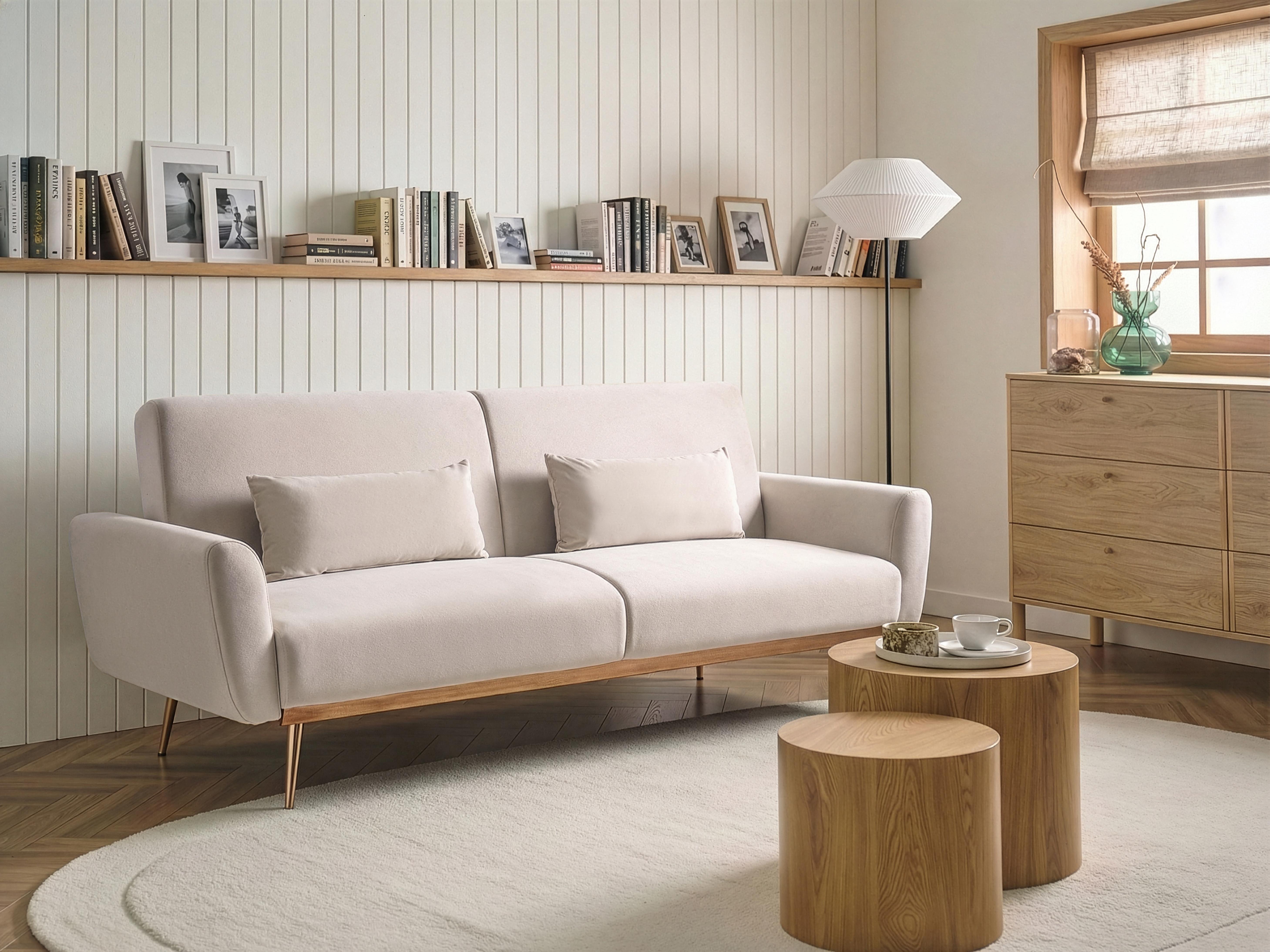Slaapbank 3-zits EINA Fluweel Lichtbeige