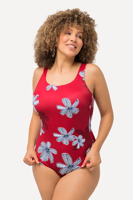 Badeanzug, Blüten, ohne Softcups, Raffung