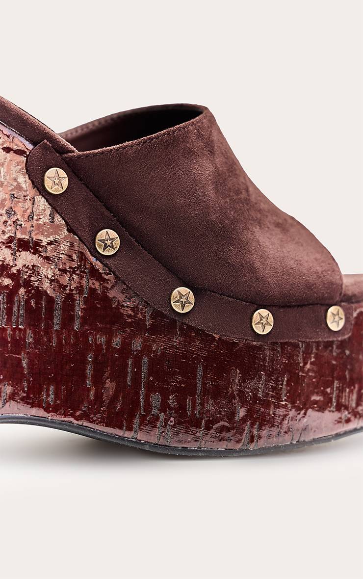 Chocolat Mules Compensées En Synthétique Cloutée
