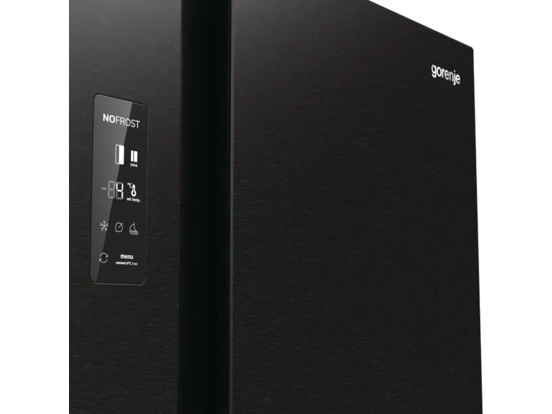 Gorenje NRR9185EABXL, Fritstående, Amerikansk dør, Sort, Berøring, LED, På døren