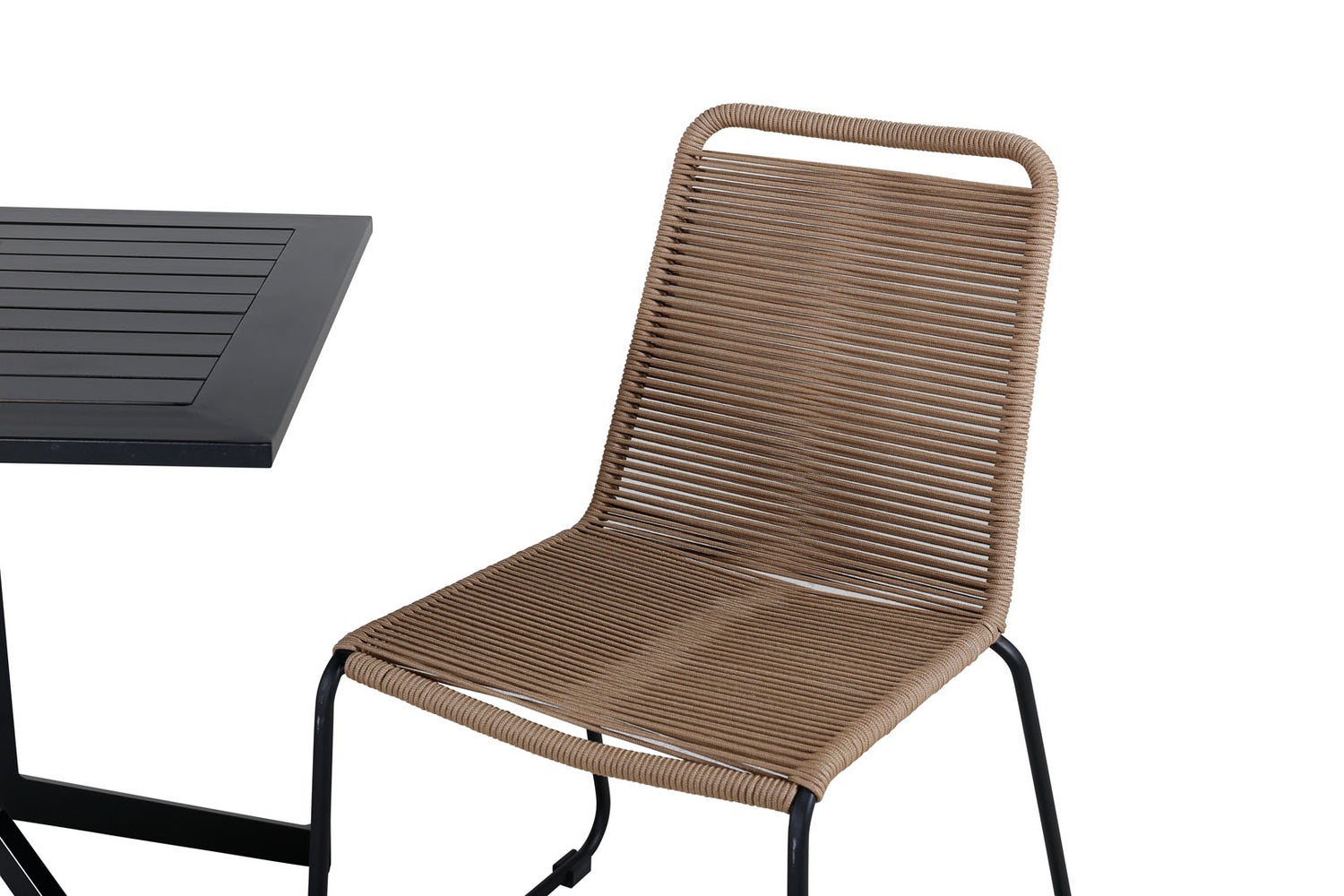 Tuinset Way, tafel 70x70cm en 2 stoelen, stabelL Lindos zwart. 70 x 70 x 72 cm