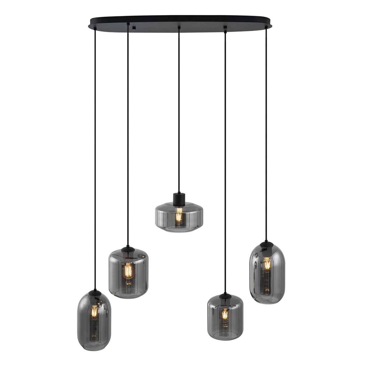 Moderne hanglamp zwart met smoke glas 5-lichts - Sheena