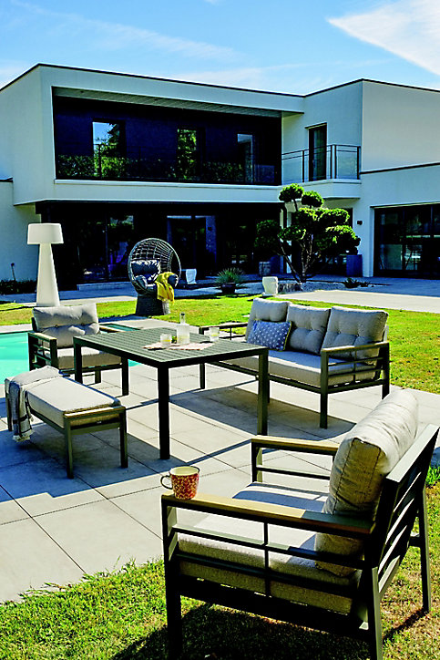 Salon de jardin bas Cayenne aluminium anthracite DCB Garden 7 personnes