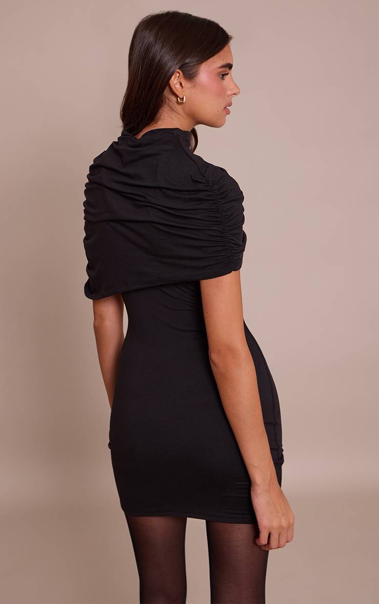Noir Robe Moulante À Détail Superposé Asymétrique Double Contour