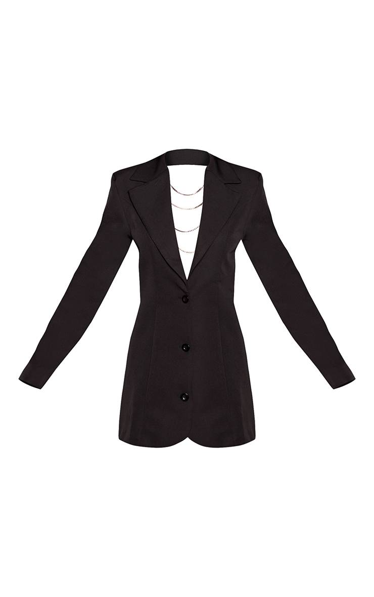 Noir Robe Blazer Tissée Avec Détail Dos En Strass