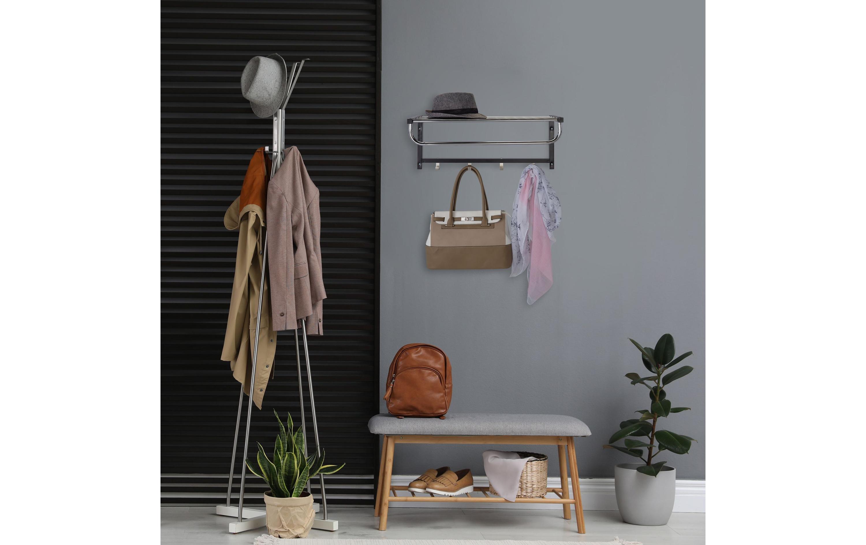 Wandgarderobe mit Ablage 4 Haken, Schwarz/SilberWandgarderobe