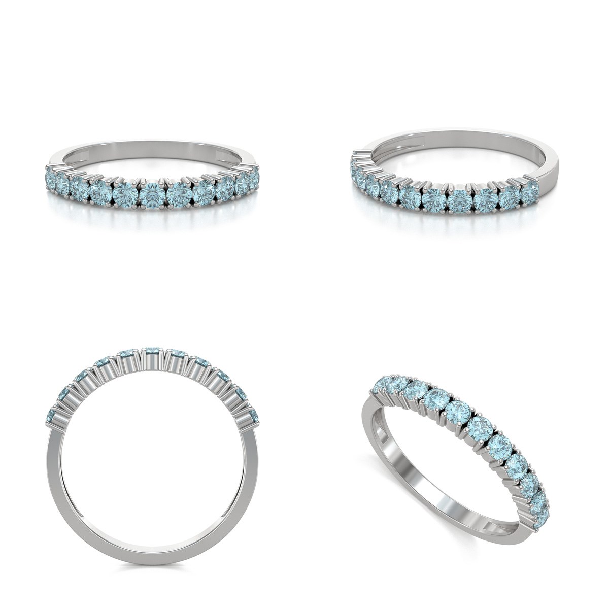 Bague ADEN Or 585 Blanc Aigue-Marine 1.64grs