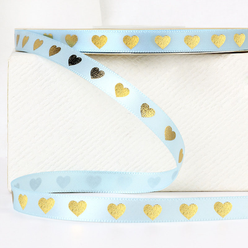 (1cmx35m) Geschenkband Satin Deko Band mit Herz Print - Hellblau