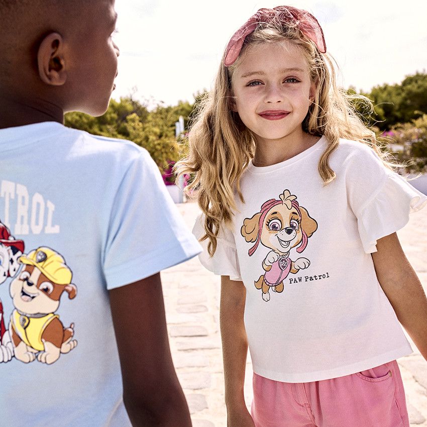 T-shirt manches courte volantée print Skye Pat Patrouille pour fille - Ecru