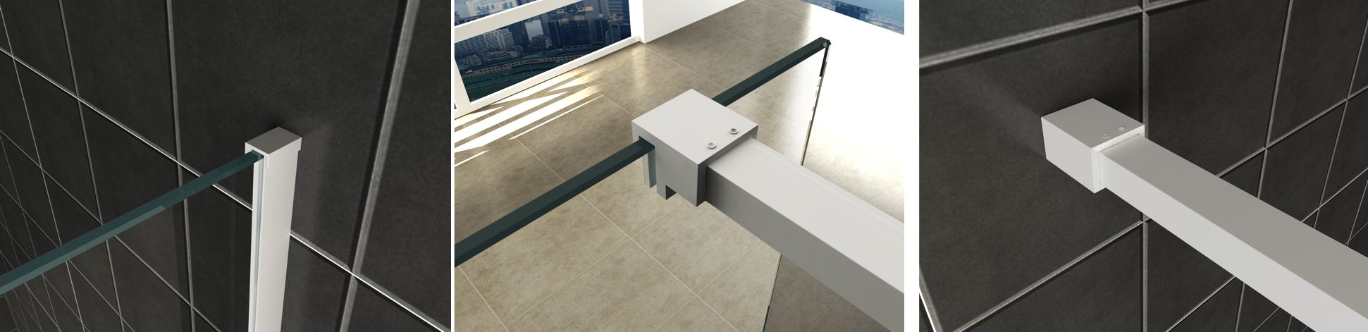 Mueller Slimline muurprofiel met stabilisatiestang 120cm mat wit